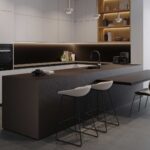 Caesarstone Porcelain 130 Darma black modern kitchen with island