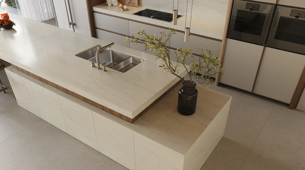 Caesarstone ICON 8250_Andes_Trail modern one-wall kitchen with island