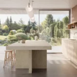 Caesarstone ICON 8252 Sedara white modern one-wall kitchen with island