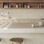 Caesarstone ICON 8252 Sedara white modern one-wall kitchen with island