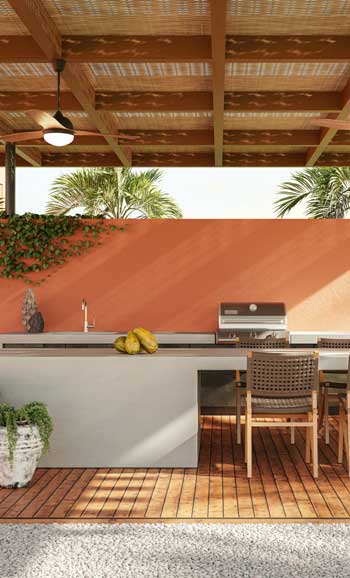 Caesarstone Porcelain 410_Aluminous in outdoor modern kitchen