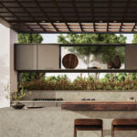 Caesarstone Porcelain 542 Mosstone surface in outdoor modern kitchen