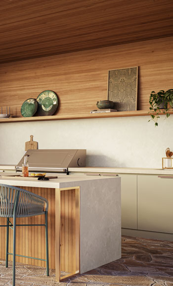 Modern Outdoor kitchen with Caesarstone Porcelain 581 Lucillia surface